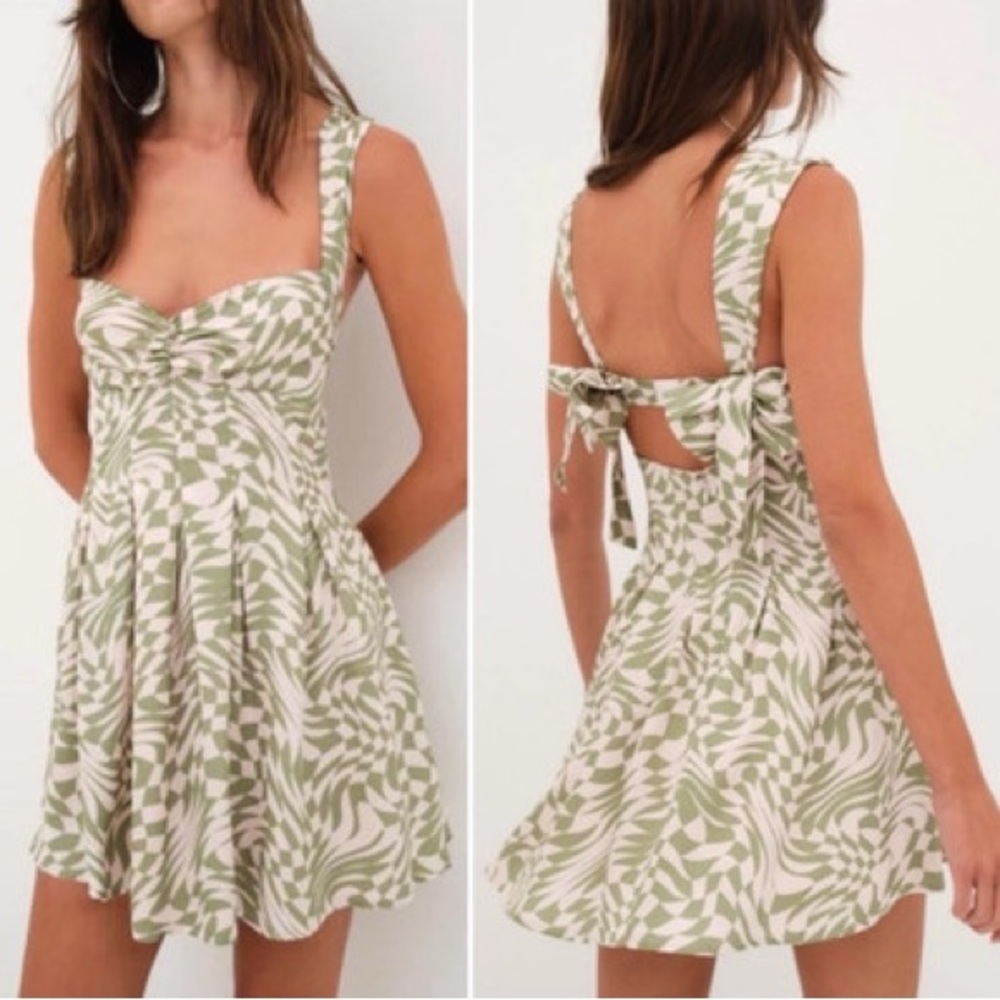 For Love And Lemons Green and Cream Backless Dress